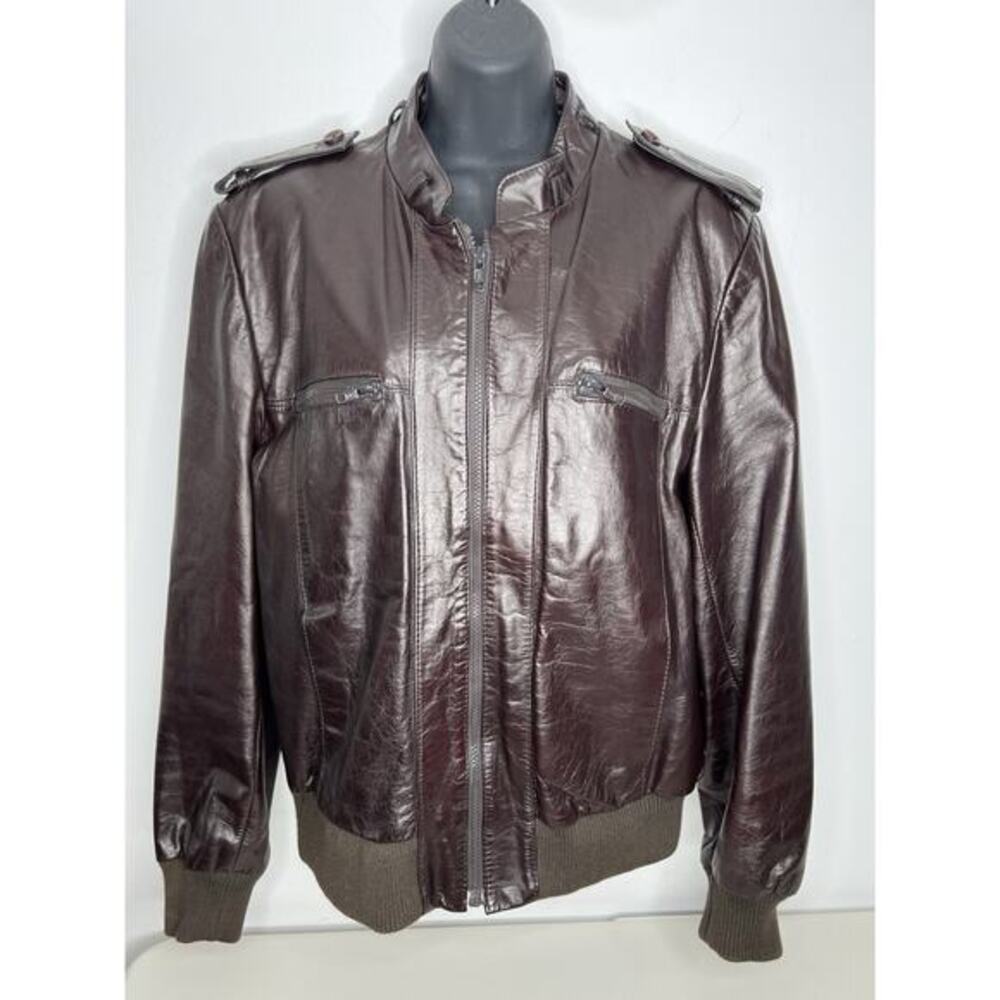 Men's Brown Leather Bomber Jacket - Classic Zip Front